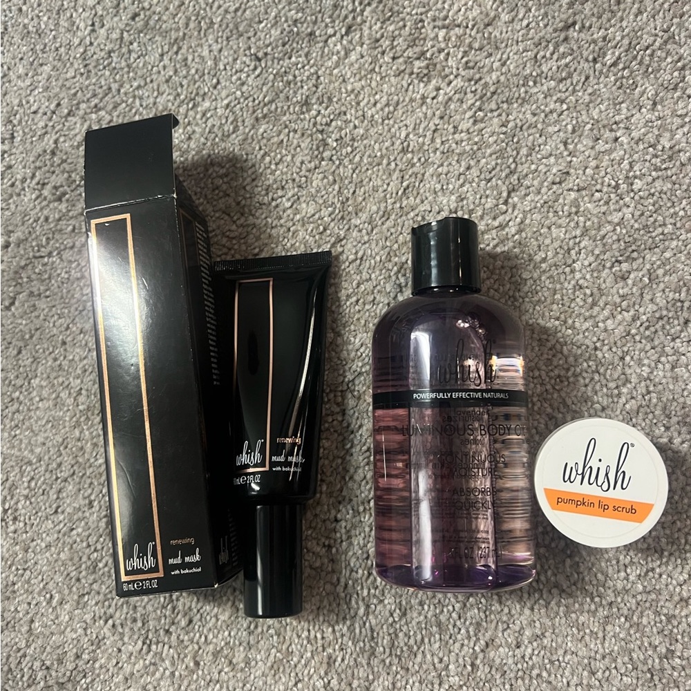 Whisk body oil and mud mask lot